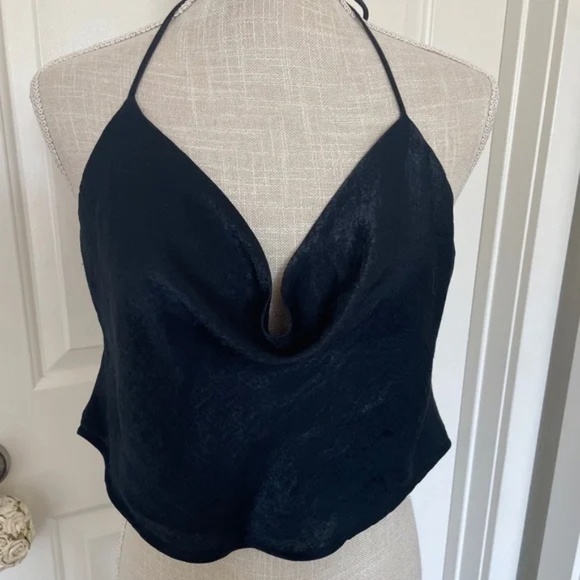 Wild Fable | Black Satin Cowl Neck Halter Crop Top – Size M - Picture 5 of 11